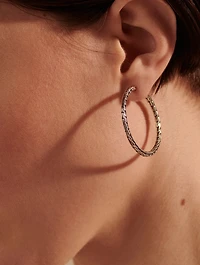 Medium Carved Chain Sterling Silver Hoop Earrings