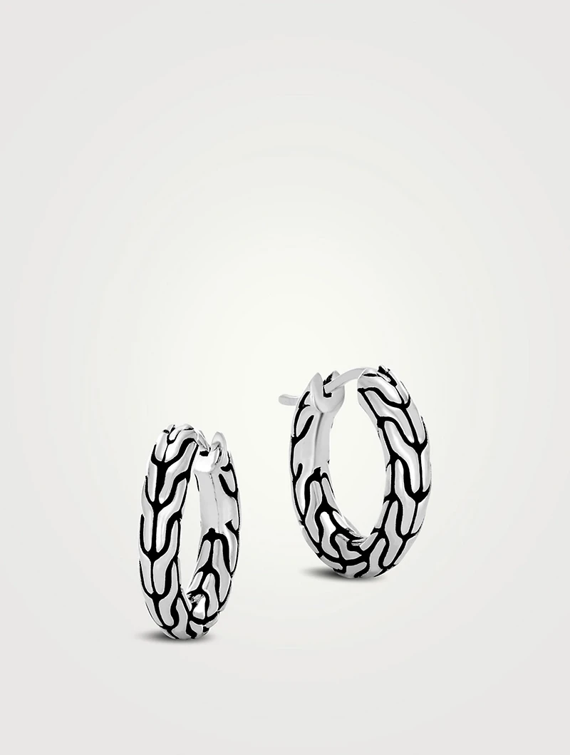 Extra Small Carved Chain Sterling Silver Hoop Earrings