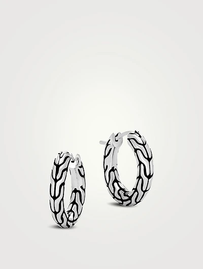 Extra Small Carved Chain Sterling Silver Hoop Earrings