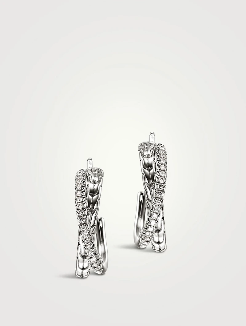 JH Essentials Sterling Silver Crossover Earrings With Pavé Diamonds