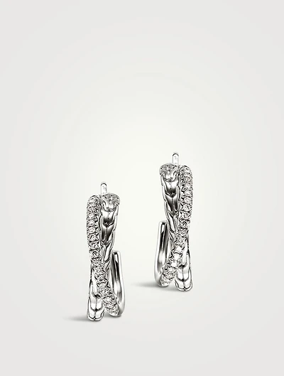 JH Essentials Sterling Silver Crossover Earrings With Pavé Diamonds