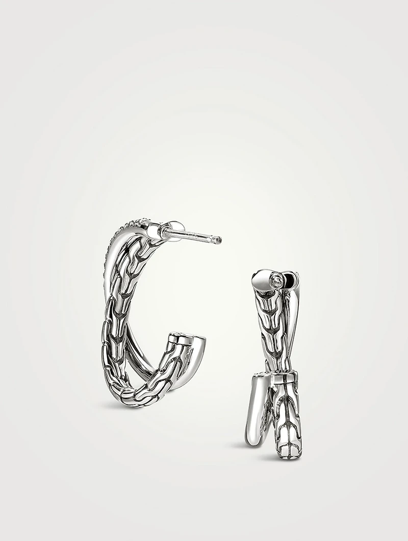JH Essentials Sterling Silver Crossover Earrings With Pavé Diamonds