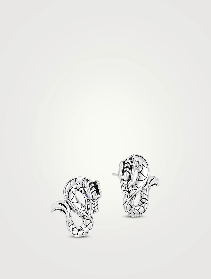 Legends Naga Sterling Silver Stud Earrings With Blue Sapphire
