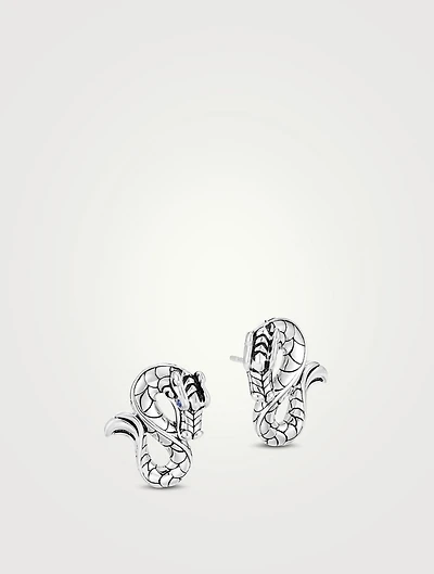 Legends Naga Sterling Silver Stud Earrings With Blue Sapphire