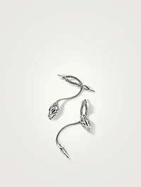 Naga Sterling Silver Linear Earrings With Blue Sapphire Eyes