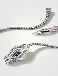 Naga Sterling Silver Linear Earrings With Blue Sapphire Eyes
