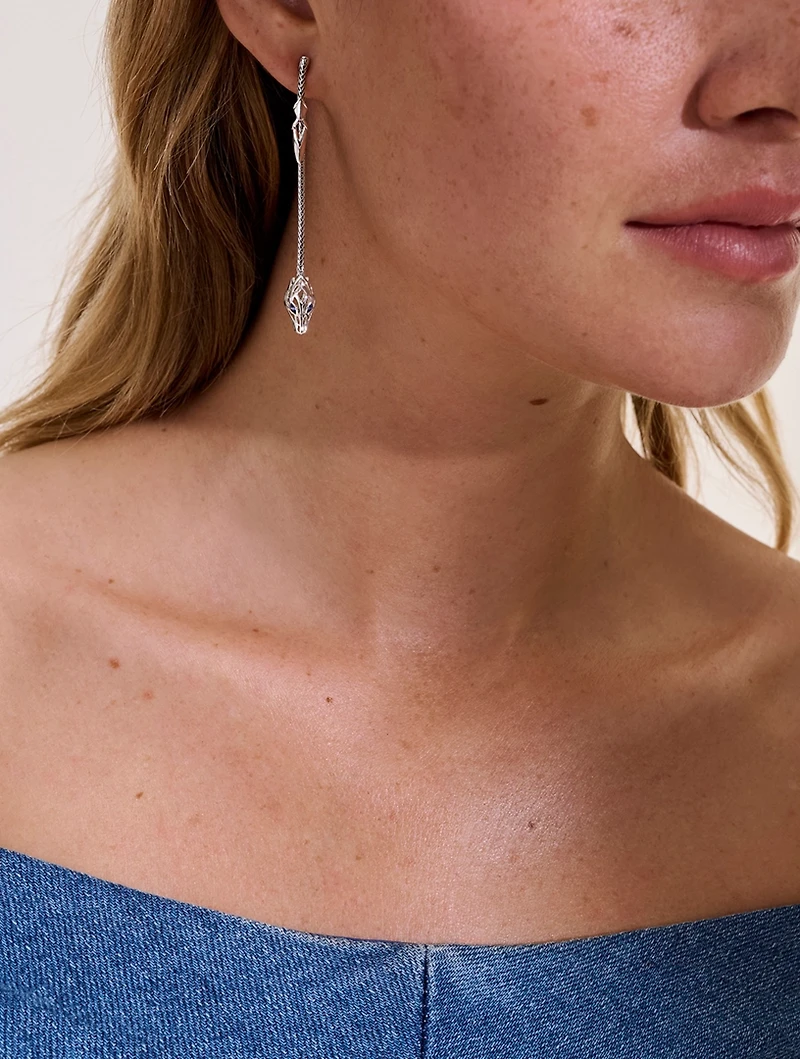 Naga Sterling Silver Linear Earrings With Blue Sapphire Eyes