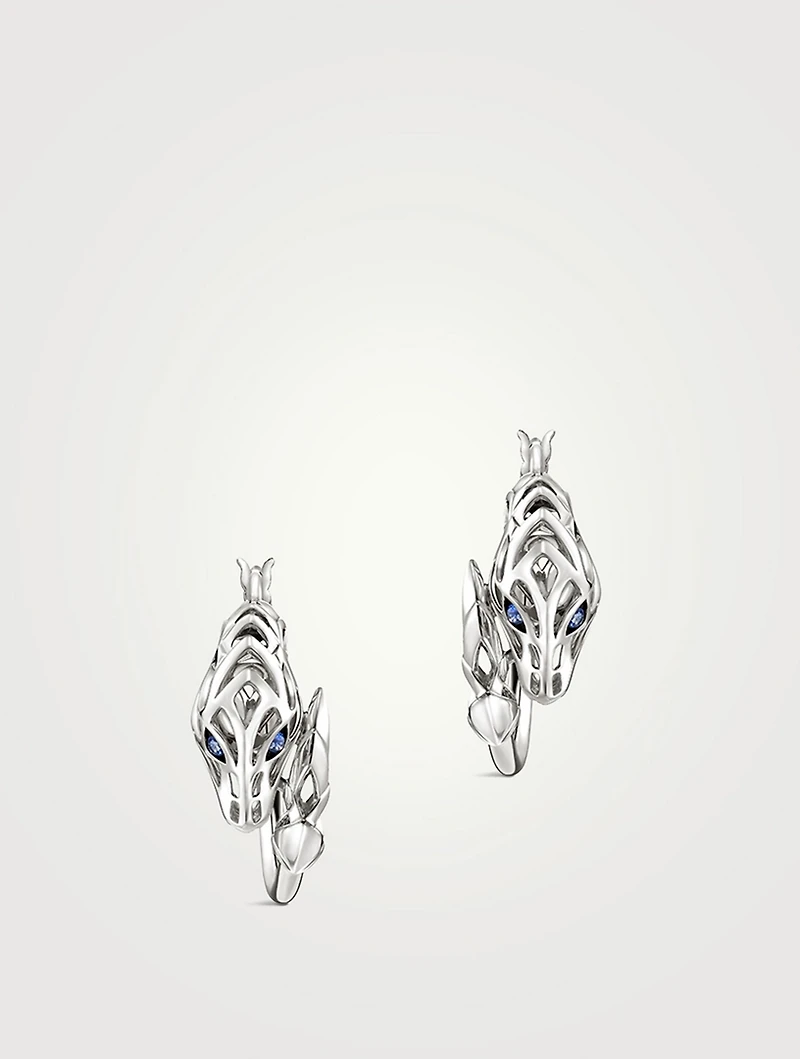 Naga Sterling Silver Hoop Earrings With Blue Sapphire Eyes