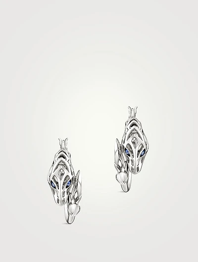 Naga Sterling Silver Hoop Earrings With Blue Sapphire Eyes