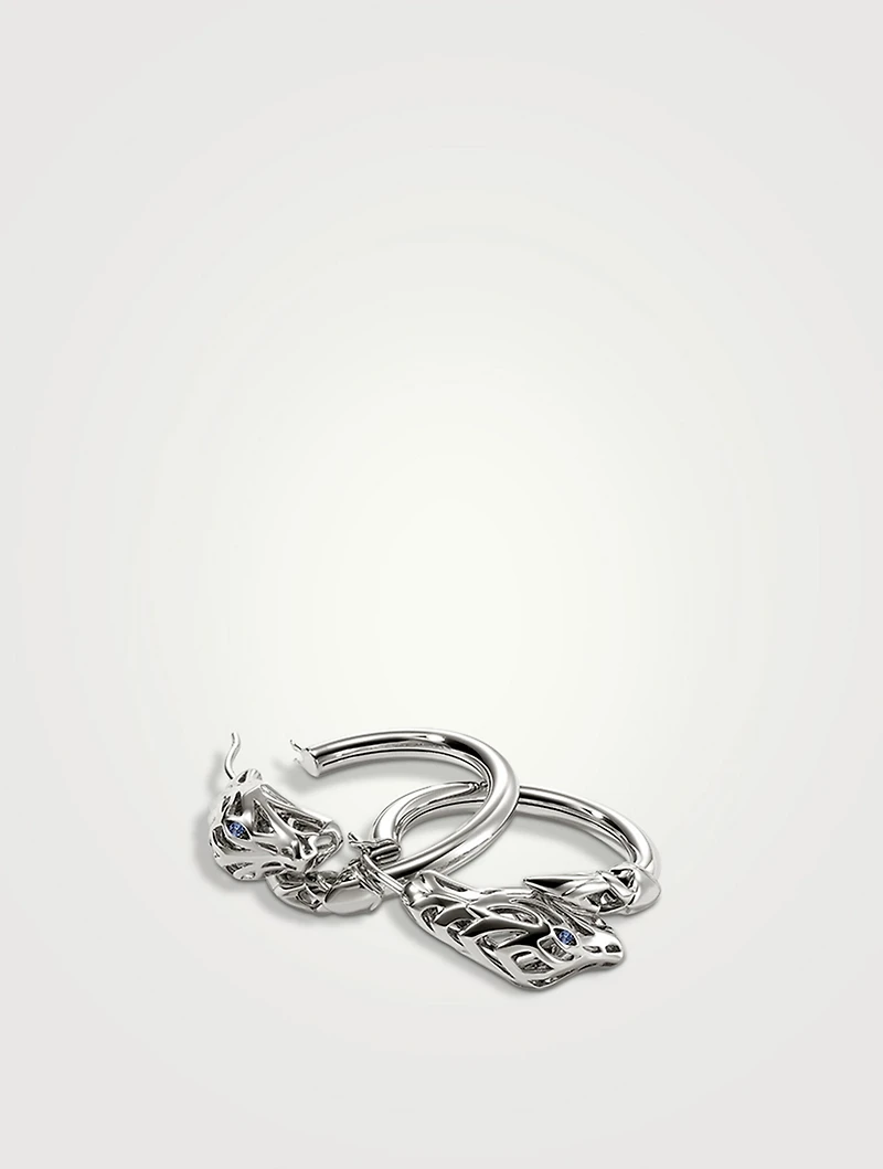 Naga Sterling Silver Hoop Earrings With Blue Sapphire Eyes