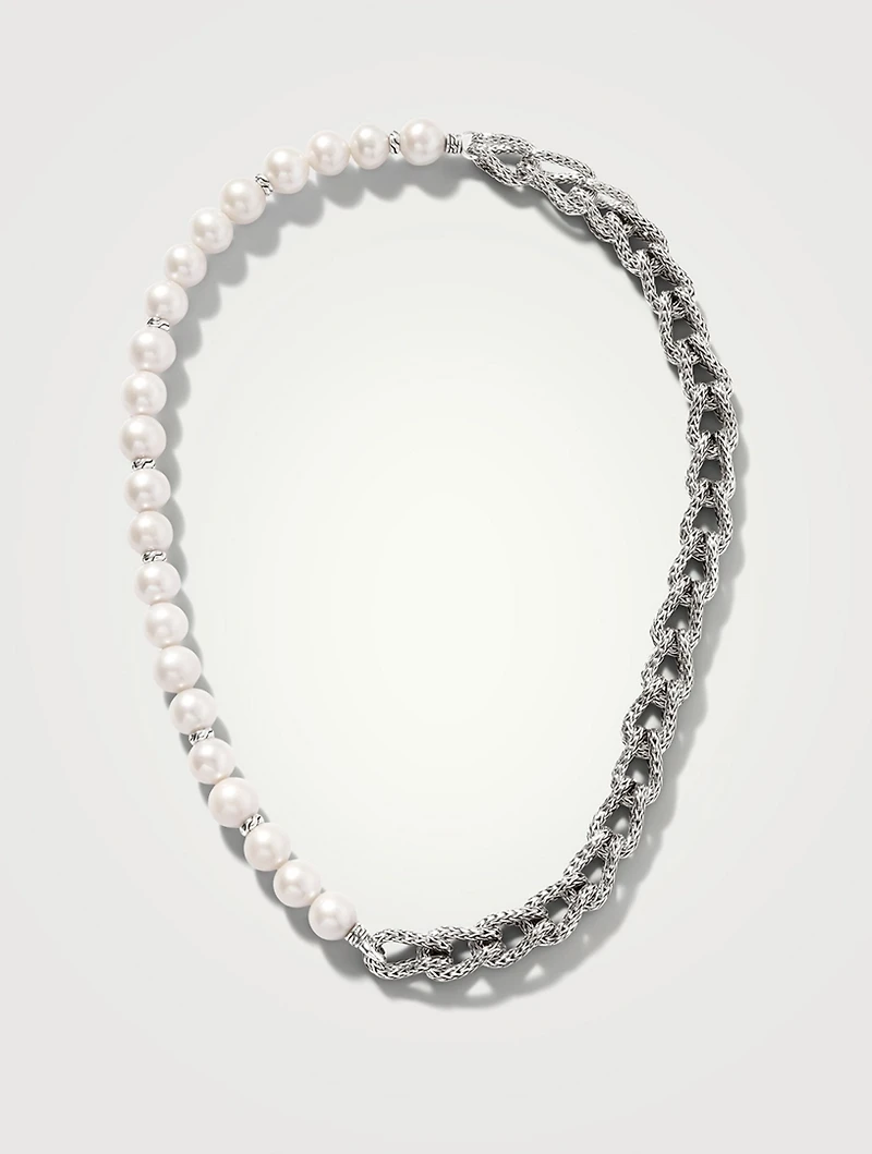 Surf Woven Link Sterling Silver And Pearl Necklace