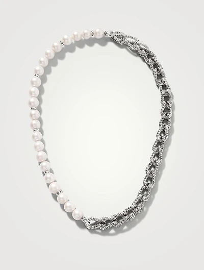 Surf Woven Link Sterling Silver And Pearl Necklace