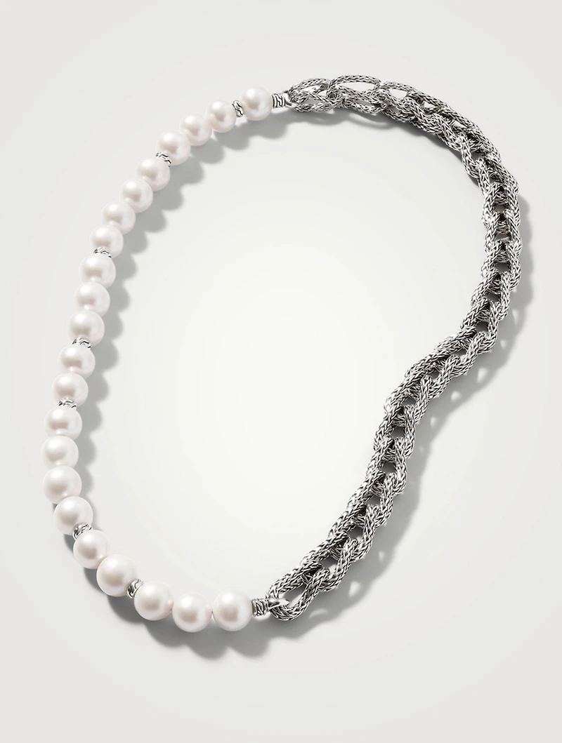 Surf Woven Link Sterling Silver And Pearl Necklace