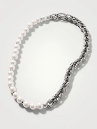 Surf Woven Link Sterling Silver And Pearl Necklace