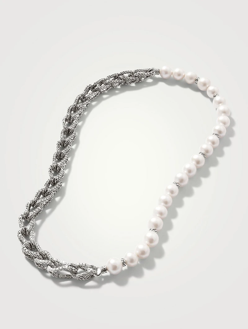 Surf Woven Link Sterling Silver And Pearl Necklace