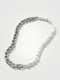 Surf Woven Link Sterling Silver And Pearl Necklace