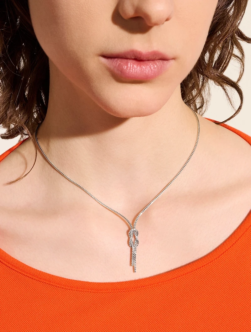 Love Knot Sterling Silver Chain Lariat Necklace