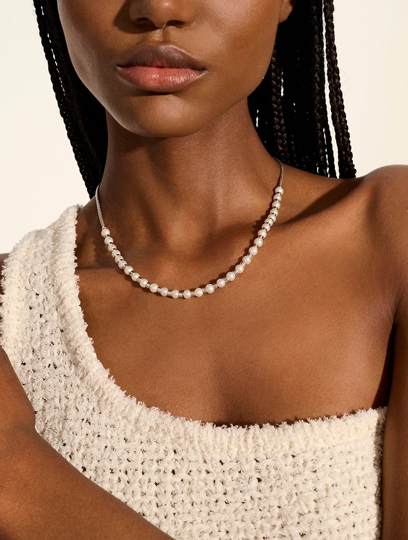 JH Essentials Sterling Silver Mini Chain Necklace With Pearls