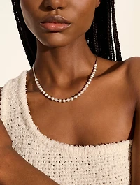 JH Essentials Sterling Silver Mini Chain Necklace With Pearls
