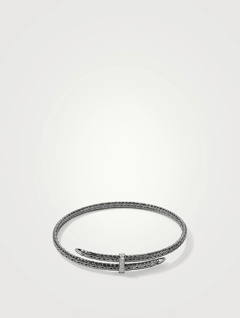 Spear Sterling Silver Flex Choker Necklace Pavé Diamonds