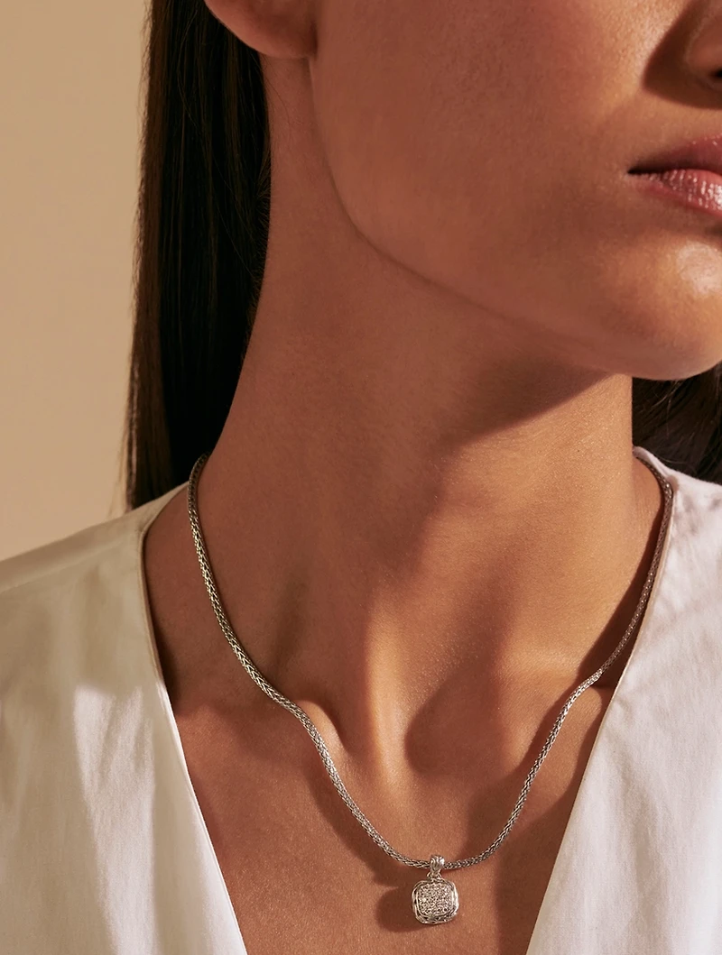 Classic Chain Sterling Silver Enhancer Necklace With Pavé Diamonds