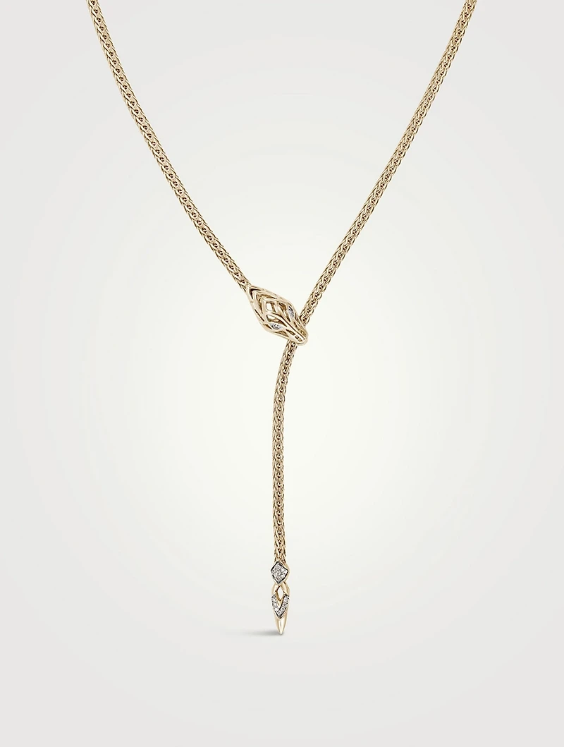 Naga 14K Gold Mini Chain Lariat Necklace With Pavé Diamonds
