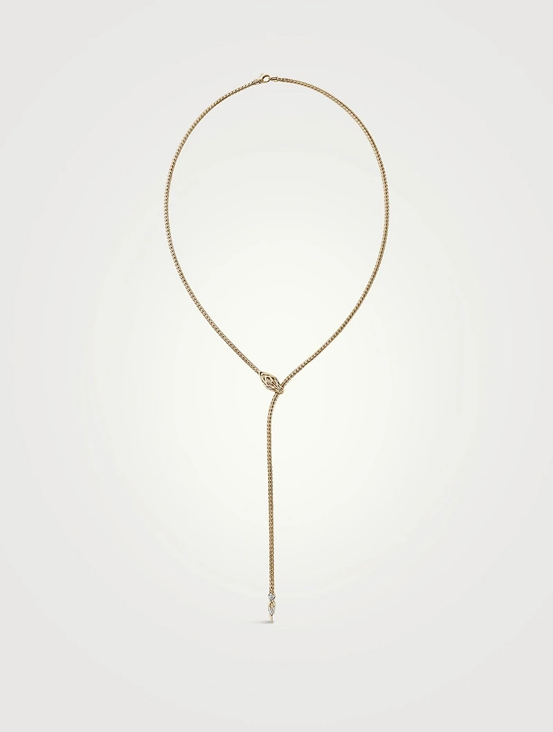 Naga 14K Gold Mini Chain Lariat Necklace With Pavé Diamonds