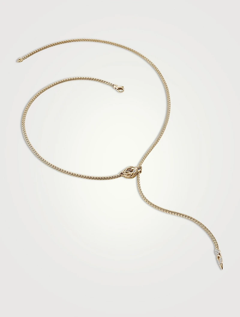 Naga 14K Gold Mini Chain Lariat Necklace With Pavé Diamonds