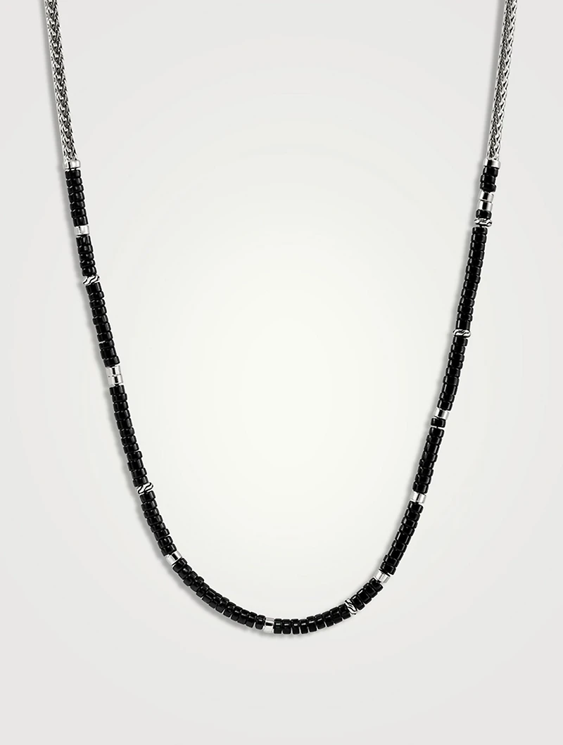 Silver Heishi Chain Necklace With Gemstones