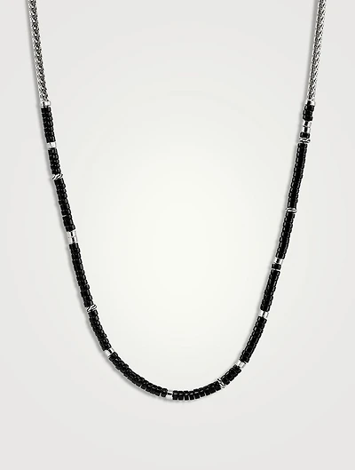 Silver Heishi Chain Necklace With Gemstones