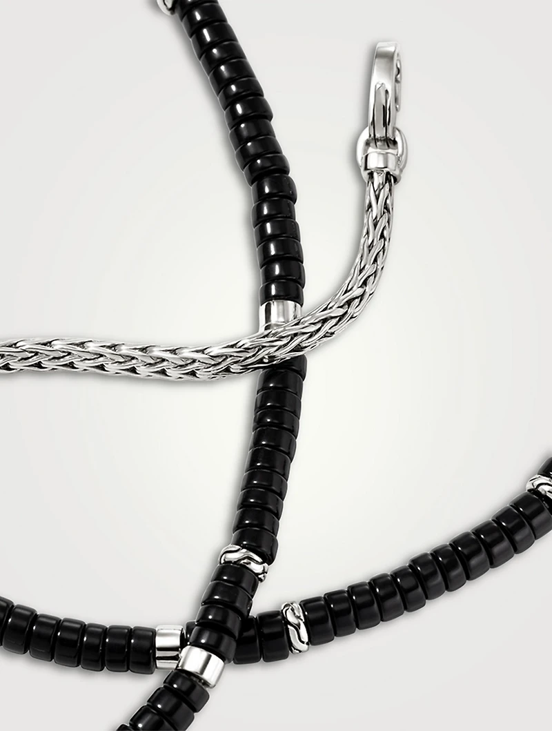 Silver Heishi Chain Necklace With Gemstones
