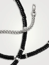 Silver Heishi Chain Necklace With Gemstones
