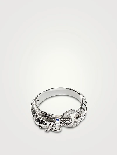 Legends Naga Sterling Silver Ring With Diamonds And Blue Sapphire