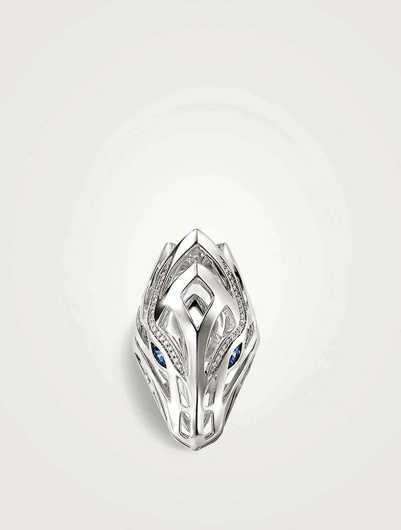 Naga Sterling Silver Ring With Blue Sapphire And Pavé Diamonds