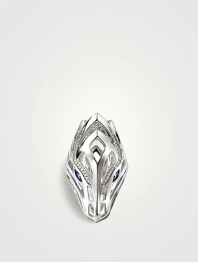 Naga Sterling Silver Ring With Blue Sapphire And Pavé Diamonds