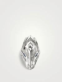 Naga Sterling Silver Ring With Blue Sapphire And Pavé Diamonds