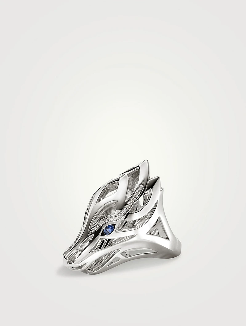 Naga Sterling Silver Ring With Blue Sapphire And Pavé Diamonds