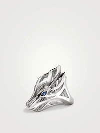 Naga Sterling Silver Ring With Blue Sapphire And Pavé Diamonds
