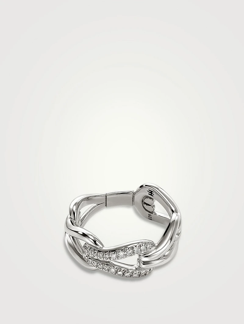 Surf Sterling Silver Ring With Pavé Diamonds