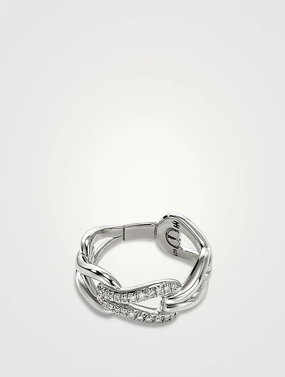 Surf Sterling Silver Ring With Pavé Diamonds
