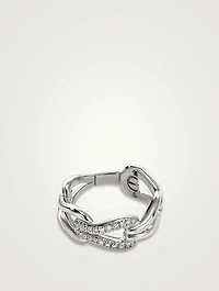 Surf Sterling Silver Ring With Pavé Diamonds