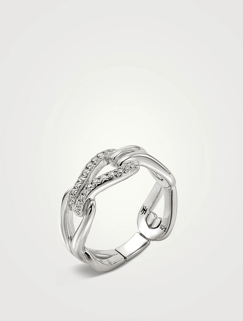 Surf Sterling Silver Ring With Pavé Diamonds