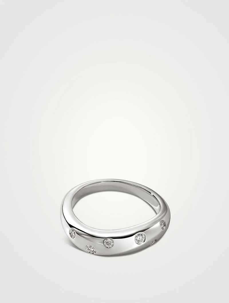 Surf Sterling Silver Scattered Diamond Ring