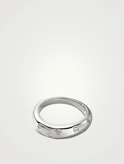 Surf Sterling Silver Scattered Diamond Ring