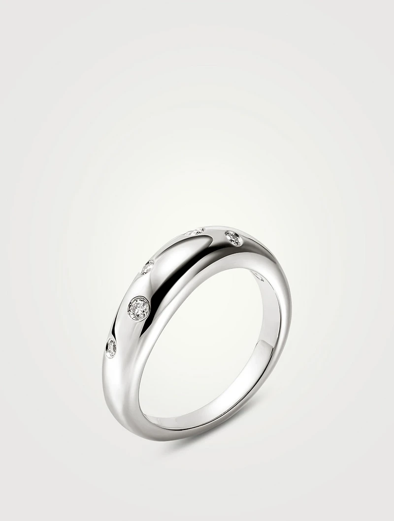 Surf Sterling Silver Scattered Diamond Ring