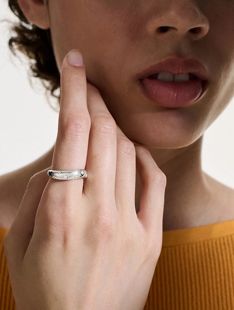 Surf Sterling Silver Scattered Diamond Ring