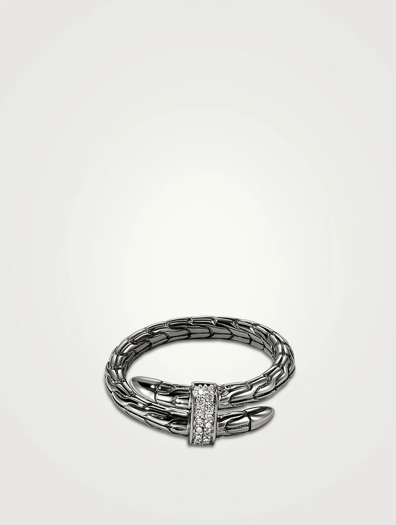 Spear Sterling Silver Single Wrap Ring With Pavé Diamonds