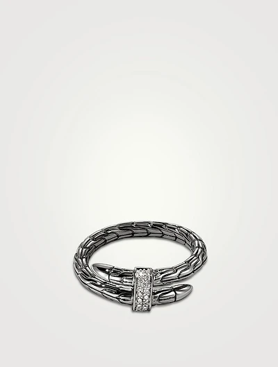Spear Sterling Silver Single Wrap Ring With Pavé Diamonds