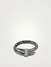 Spear Sterling Silver Single Wrap Ring With Pavé Diamonds