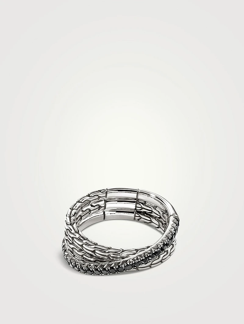 JH Essentials Sterling Silver Crossover Ring With Treated Black Sapphire